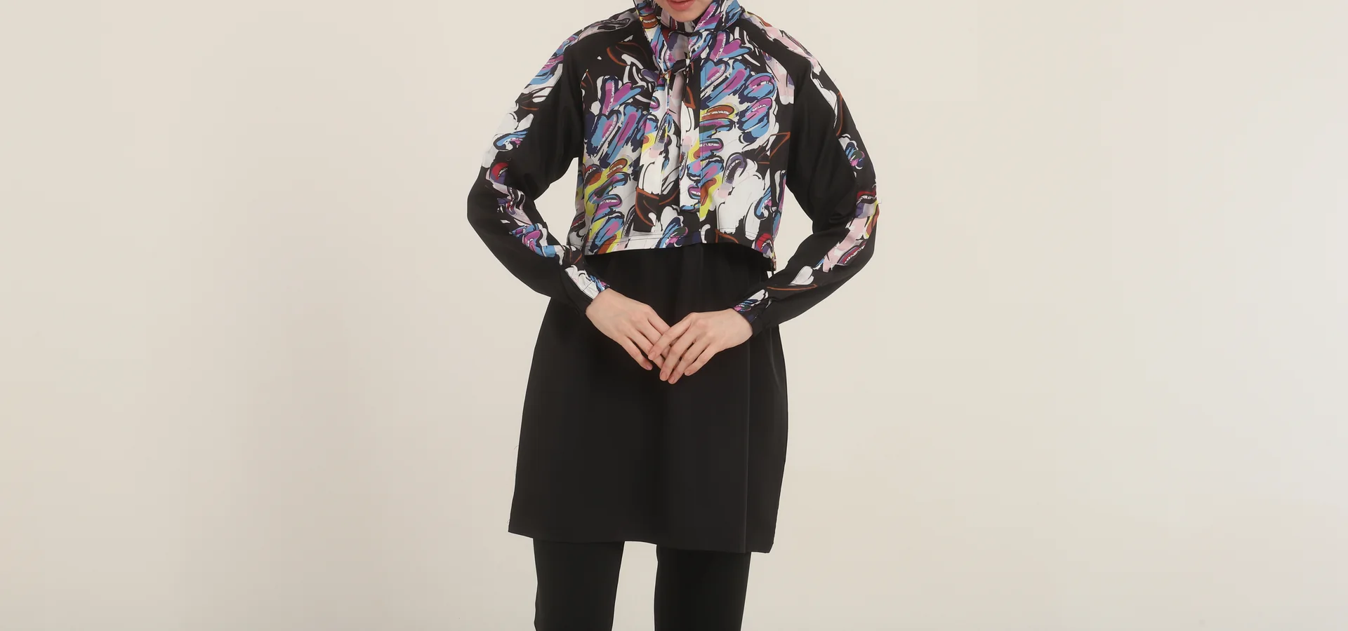 Toptan desenli siyah tesettür mayo banner - Sonnes Swimwear