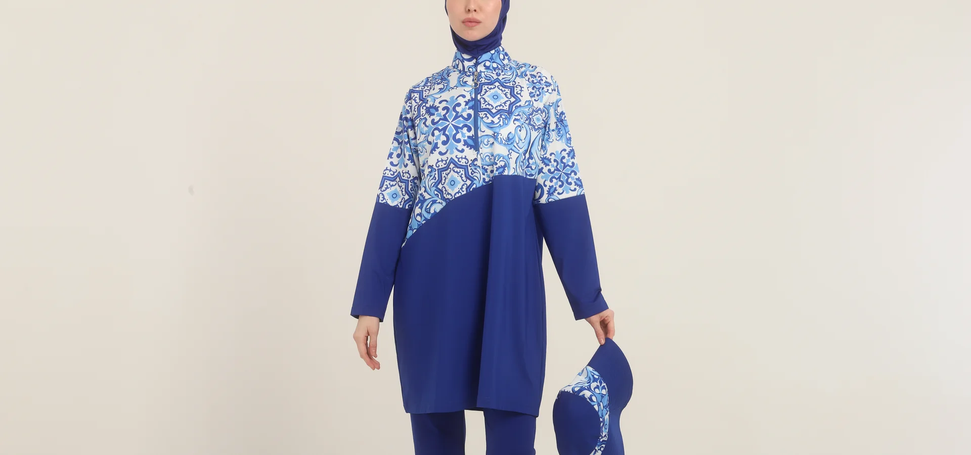 Toptan kısa kollu desenli tesettür mayo banner - Sonnes Swimwear