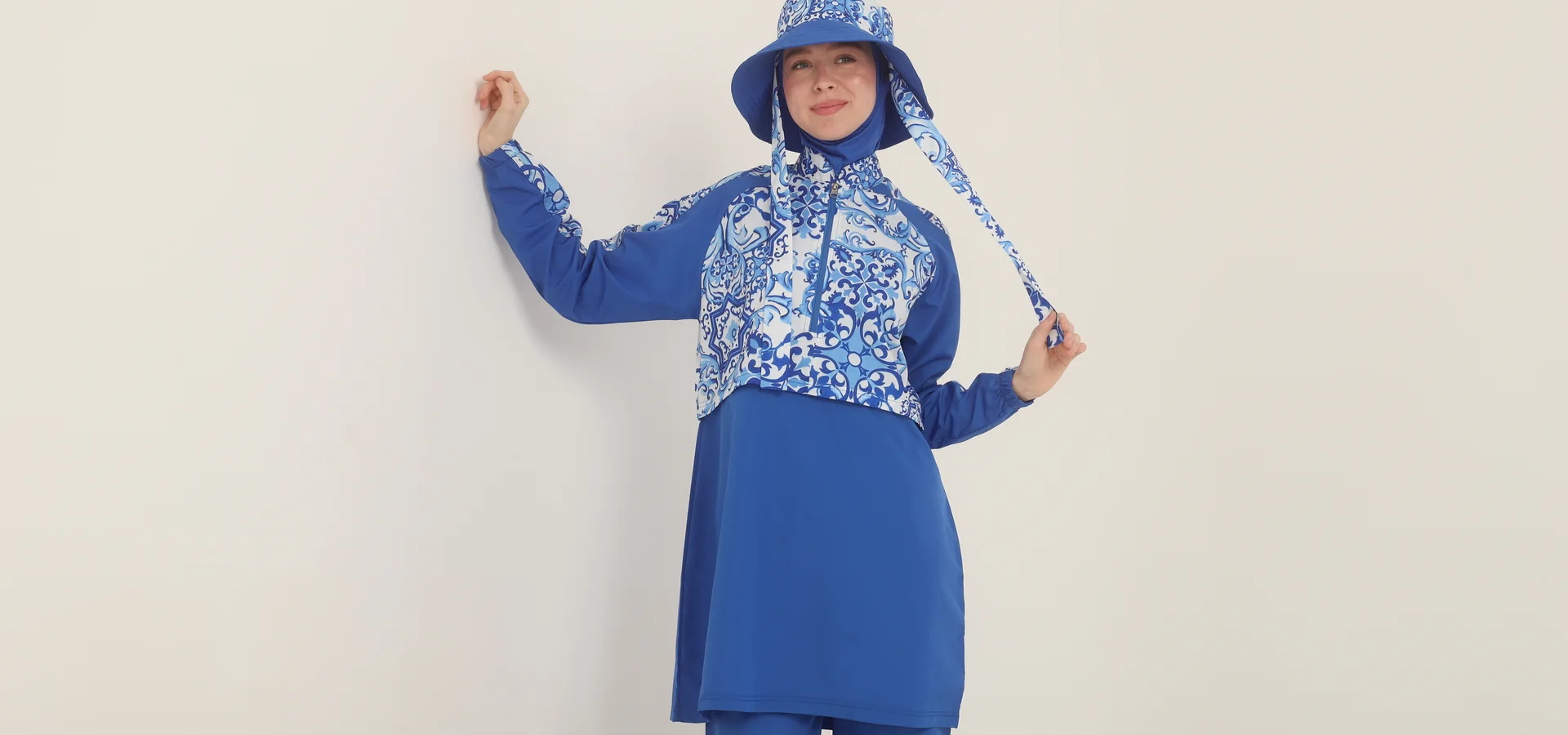 Toptan mavi desenli tesettür mayo banner - Sonnes Swimwear